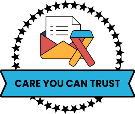 A black and white image of a star with a white envelope and a white x. The image is titled "Care You Can Trust"のイラスト素材