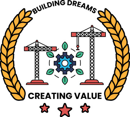 The logo is black and white and features two cranes. The text reads "Building Dreams Creating Value"のイラスト素材