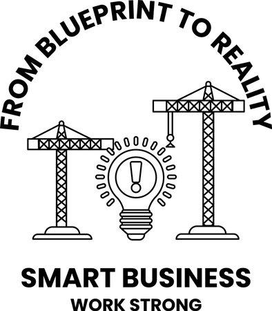 A logo for a company called Smart Business. The logo features two cranes and a light bulb. The cranes are positioned above the light bulb, which is lit up. The logo is black and whiteのイラスト素材