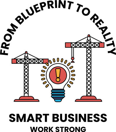 A logo for a company called Smart Business. The logo features two cranes and a light bulb. The cranes are positioned above the light bulb, which is lit up. The logo is black and whiteのイラスト素材