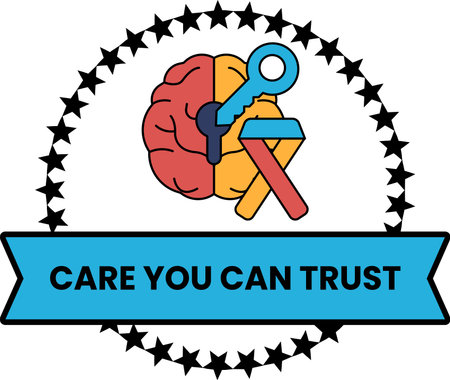 A black and white image of a brain with a key on top of it. The image is titled "Care You Can Trust"のイラスト素材