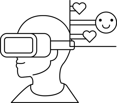 A man wearing a virtual reality headset with a smile on his face. The image is meant to convey a sense of happiness and excitementのイラスト素材