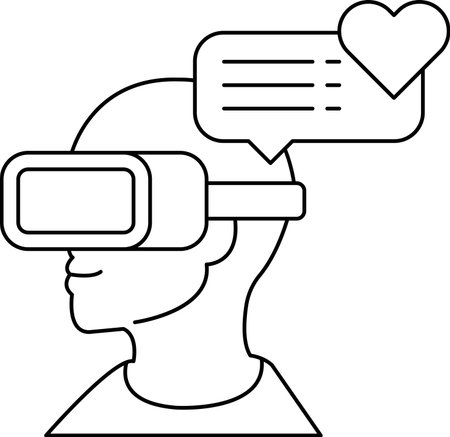 A man wearing a virtual reality headset with a heart on the screen. The man is smiling and the heart is in the center of the screenのイラスト素材