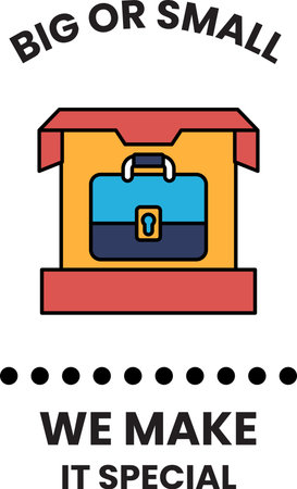 A box with a briefcase inside and the words Big or Small on it. The box is white and blackのイラスト素材