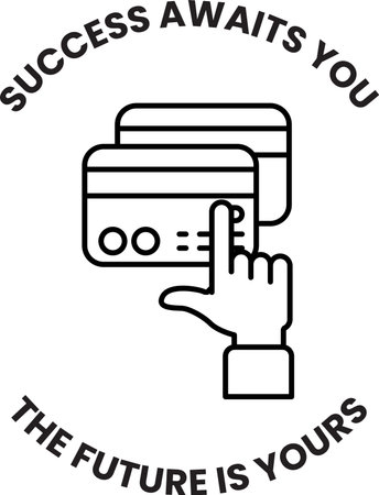A credit card is being pointed at by a hand. The text below the image says "Success awaits you"のイラスト素材