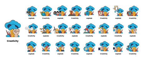 A set of illustrations in the concept of bombs and creativity in a line styleのイラスト素材