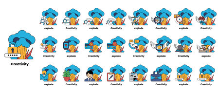 A set of illustrations in the concept of bombs and creativity in a line styleのイラスト素材