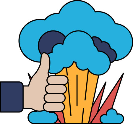 A hand giving a thumbs up to a cloud of smoke. Concept of approval or excitement, as if the smoke is...