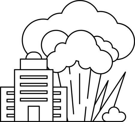 A building is next to a cloud of smoke. The smoke is coming from a building that is on fire