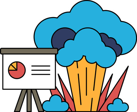 A white background with a large cloud and a small white board with a pie chart. The pie chart is on...