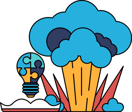 A black and white drawing of a light bulb and a cloud with a piece of paper that says C on it