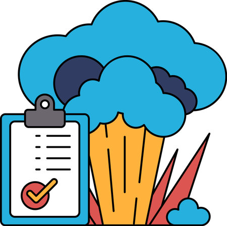 A clipboard with a check mark on it is next to a large cloud of broccoli. The clipboard and broccoli are both white and the background is also whiteのイラスト素材