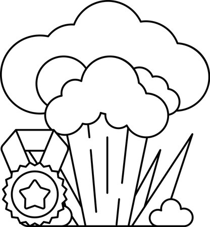 A white background with a large cloud and a small star. Concept of excitement and achievement, as the star represents a medal or awardのイラスト素材