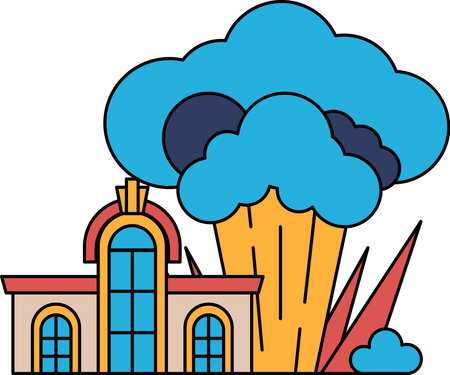 A house with a large cloud in the background. The house is small and has a lot of windowsのイラスト素材