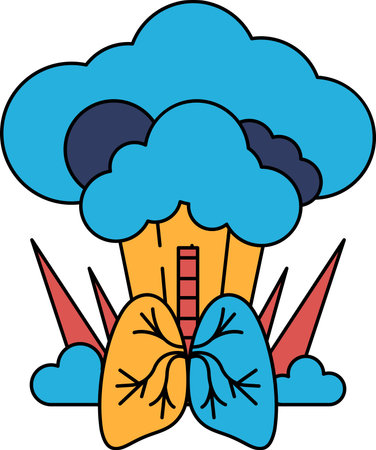 A black and white drawing of a cloud with a large white circle in the middle. The circle is labeled "lungs" and is surrounded by a bunch of smaller circles. The drawing is of a lungのイラスト素材
