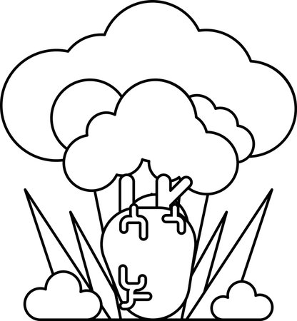 A drawing of a tree with a large, white, round object in the middle. The object is described as a "heart" and is surrounded by a cloud. The image has a peaceful, serene mood, with the treeのイラスト素材