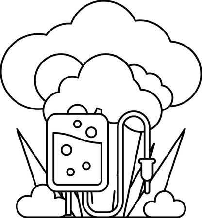 A cartoon drawing of a cloud with a medical device in the middle. The device is a syringe and the cloud is dark and stormyのイラスト素材
