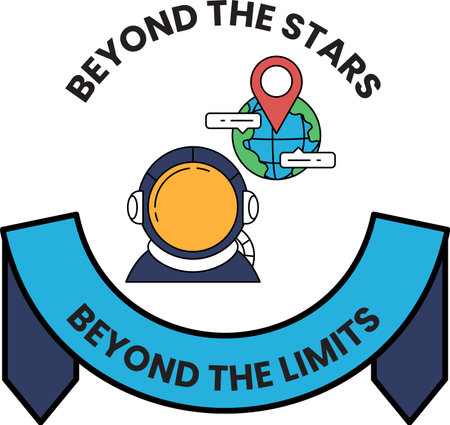 A logo for Beyond the Stars, Beyond the Limits. The logo features a man in a spacesuit and a globeのイラスト素材