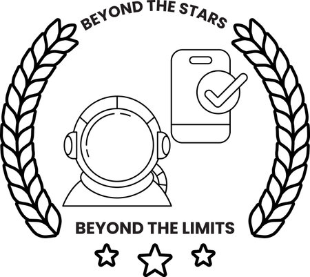 A logo for Beyond the Stars that features a man in a space suit. The logo is black and white and has a white backgroundのイラスト素材