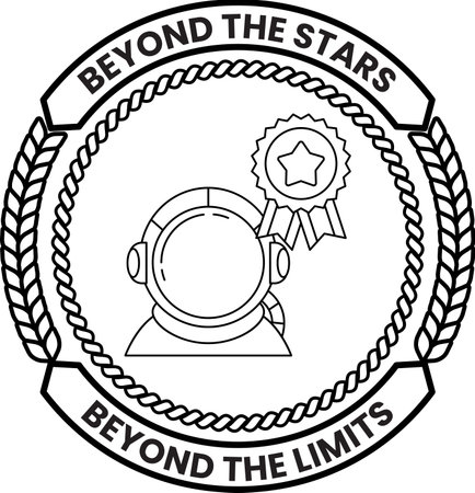A black and white image of a man in a space suit with a star and a ribbon. The image is titled "Beyond the Stars" and is surrounded by a ropeのイラスト素材