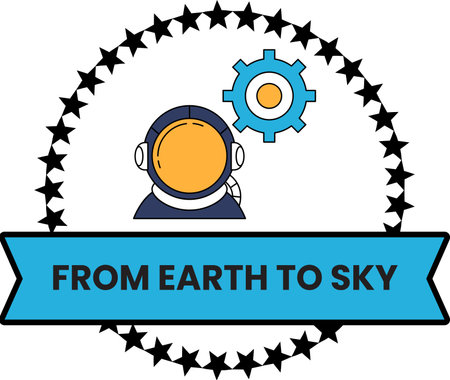 A logo for a company called From Earth to Sky. The logo features a man in a spacesuit and a gear