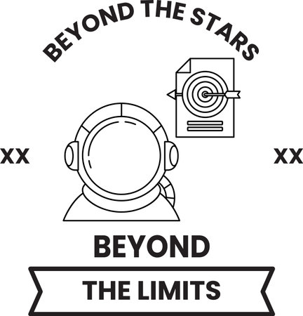 A man in a space suit is looking at a target with a bullseye. The image is titled "Beyond the Stars: The Limits"のイラスト素材