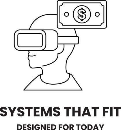 A man wearing a virtual reality headset with a dollar bill on his head. The image is designed for todayのイラスト素材