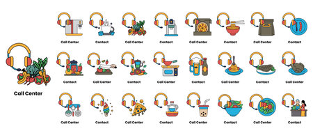 A collection of images of food and kitchen appliances with the words Call Center in the top left cornerのイラスト素材
