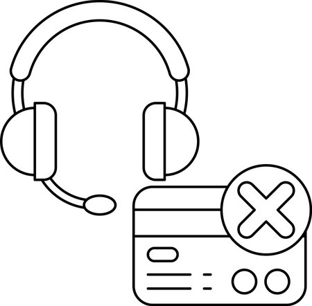 A black and white drawing of a headset with a red X on a white background. Concept of frustration or dissatisfaction with the headsetのイラスト素材