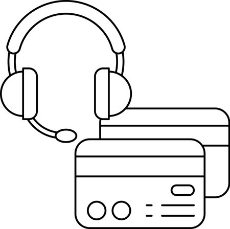 A black and white drawing of a headset, a credit card, and a microphone. Concept of a professional setting, such as a call center or a recording studio. The use of a headsetのイラスト素材