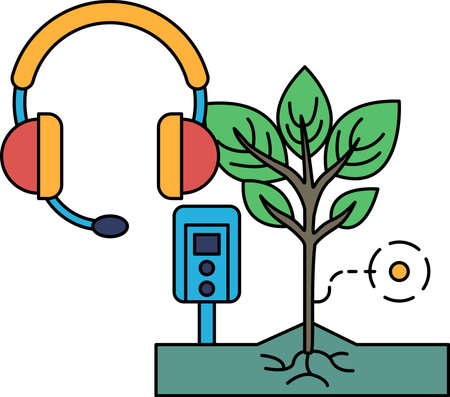 A black and white drawing of a tree with a microphone on top of it. The microphone is connected to a device that is measuring the tree's growthのイラスト素材