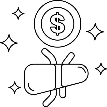 A dollar sign is on top of a coin. The dollar sign is surrounded by a starのイラスト素材