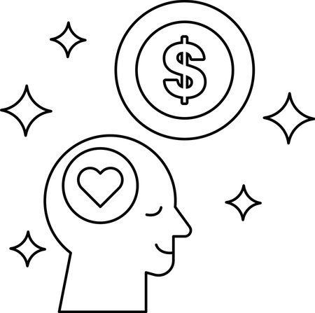 A man's head with a heart in it and a dollar sign in the background. Concept of happiness and wealthのイラスト素材
