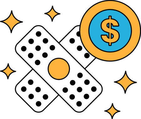 A dollar bill is placed on top of a bandage. The dollar bill is a symbol of wealth and financial stability, while the bandage represents healing and recoveryのイラスト素材