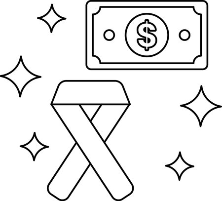 A dollar bill is on top of a dollar bill. The dollar bills are surrounded by a ribbonのイラスト素材