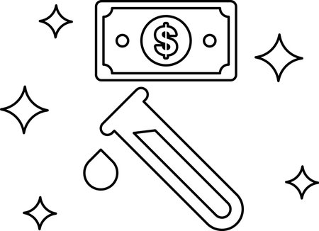 A dollar bill is on top of a test tube. The dollar bill is surrounded by a lot of starsのイラスト素材