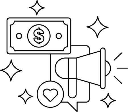 A dollar bill is on top of a dollar sign. A large speaker is below the dollar billのイラスト素材