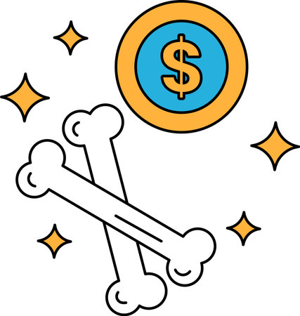 A dollar sign is drawn on a white background with two bones in the foreground. The bones are...