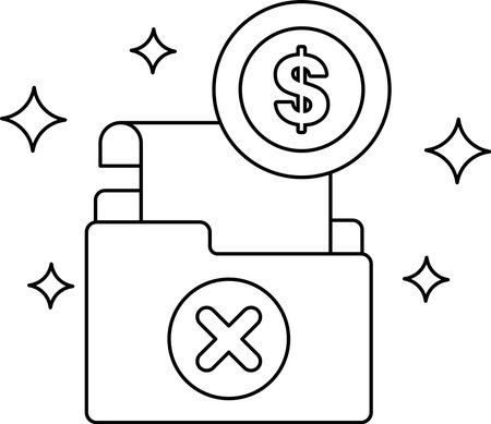 A folder with a dollar sign on top of it. The folder is empty and the dollar sign is shining brightlyのイラスト素材