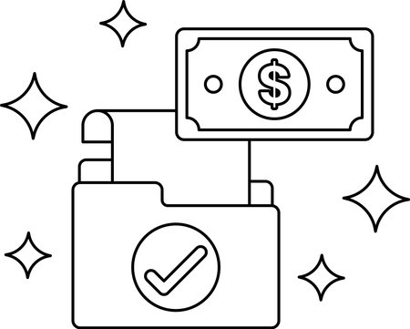 A dollar bill is placed on top of a piece of paper with a lock. The dollar bill is positioned above the lock, and the lock is situated at the bottom of the paperのイラスト素材