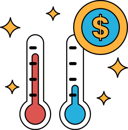 Two thermometers are shown with a dollar sign in the middle. The thermometers are at different...