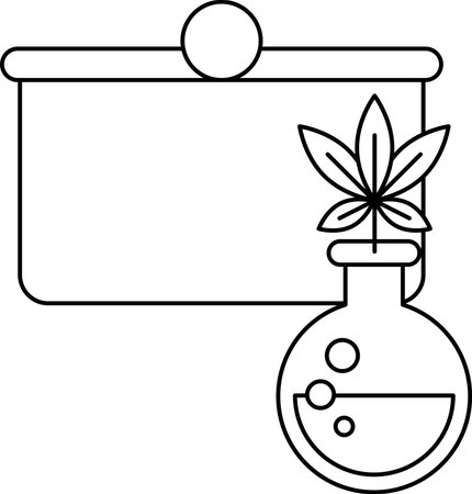 A white background with a black sign and a vase with a plant in it. The sign is blank and the vase is filled with liquidのイラスト素材