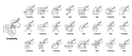 Creativity is the theme of this image. It features a variety of abstract shapes and lines, some of which are connected to each other. The shapes are arranged in a way that suggests a sense of movementのイラスト素材