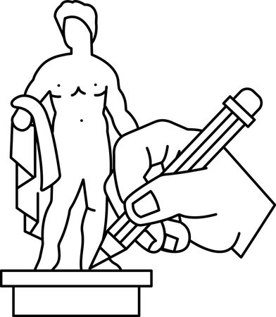 A statue of a woman is being drawn by a hand with a pencil. The drawing is of a woman with a pencil in her handのイラスト素材