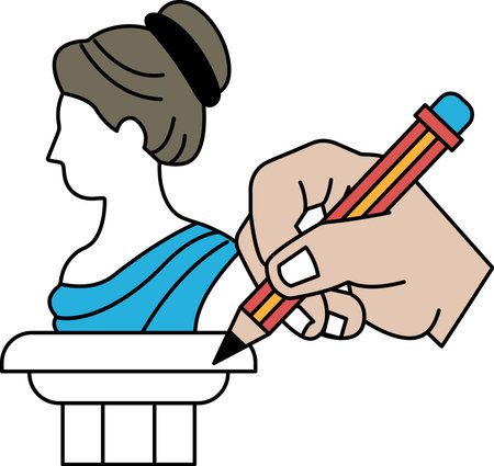 A woman is drawing a statue with a pencil. The statue is of a woman with a bun on her head. The pencil is being used to draw the statueのイラスト素材