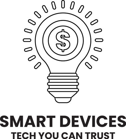 A light bulb with a dollar sign on it. The image is titled Smart Devices. It is a black and white drawingのイラスト素材