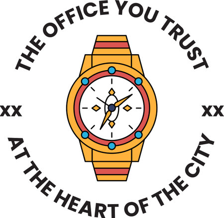 A watch with a compass on it that says "The Office You Trust at the Heart of the City"のイラスト素材