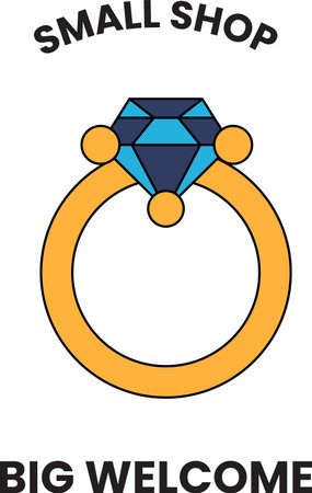 A small shop with a big welcome sign. The shop is a diamond ring storeのイラスト素材