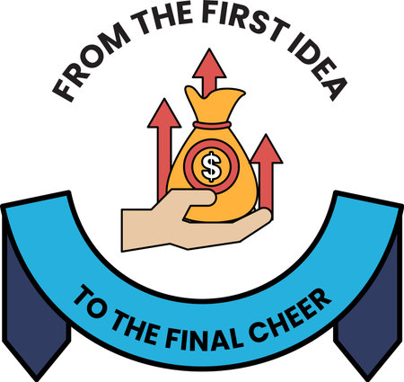 A hand holding a bag of money with a dollar sign on it. The image is titled From the First Idea to the Final Cheerのイラスト素材