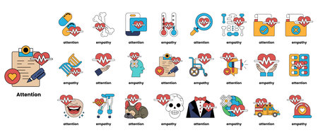 The image is a collection of various heart-shaped icons, each representing a different emotion or...
